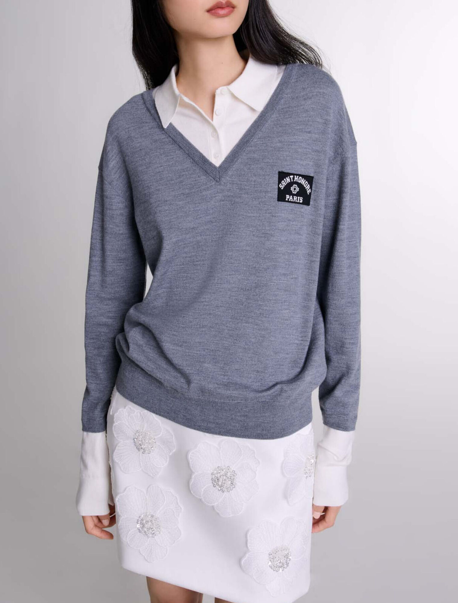 Trompe l'oeil-Pulli Wollmischgewebe