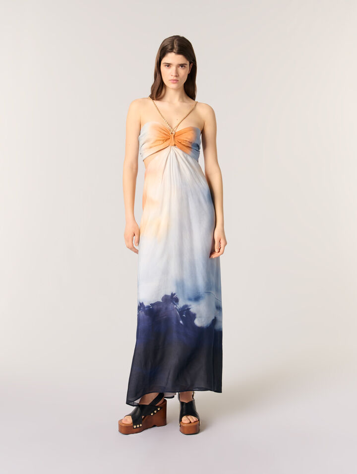 Langes Kleid mit Batik-Muster