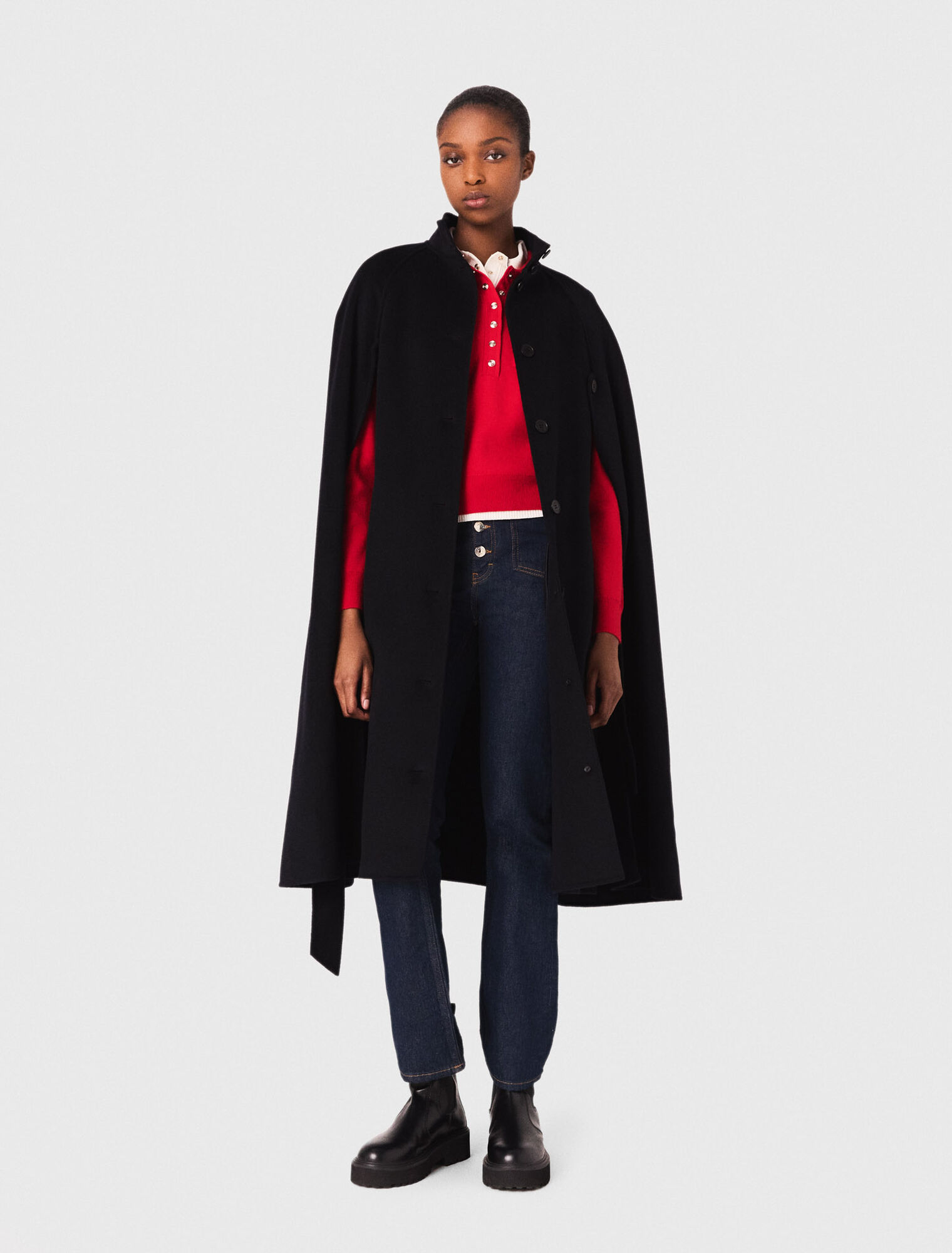 Langer Doubleface-Mantel mit Cape