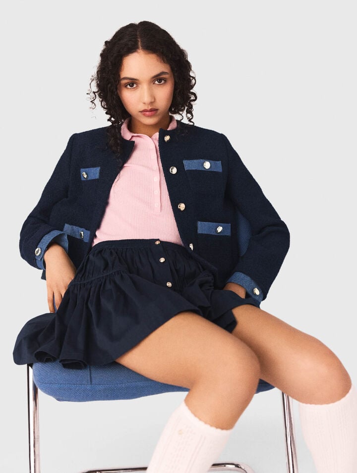 Tweedjacke mit Denim-Borten