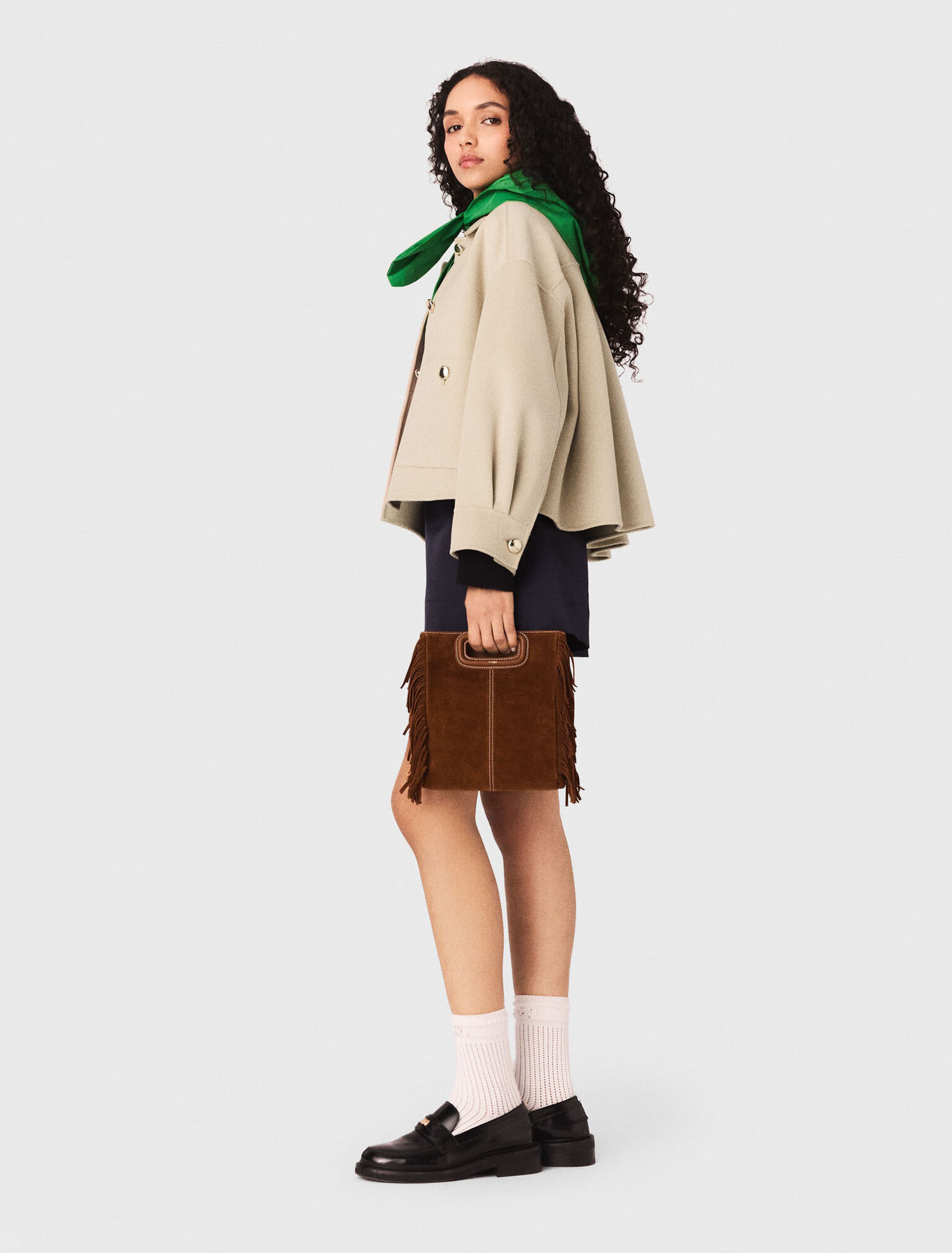 Gesteppte M-Tasche aus Veloursleder