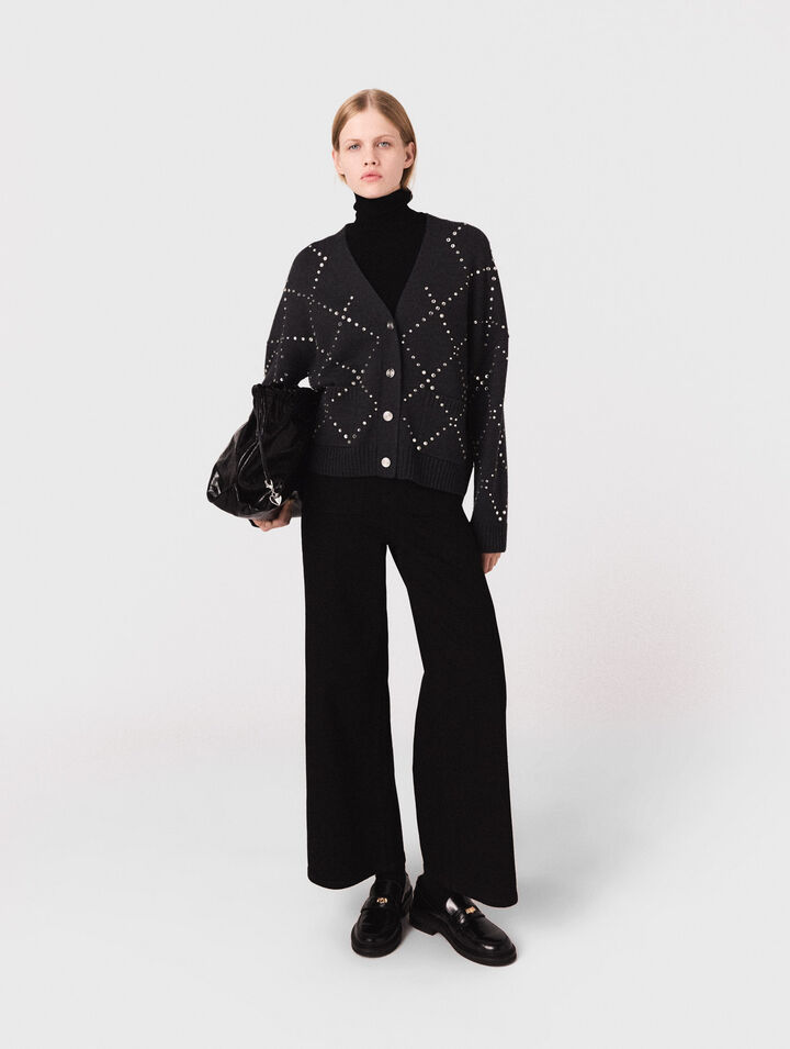 Karierter Cardigan mit Strass-Verzierung