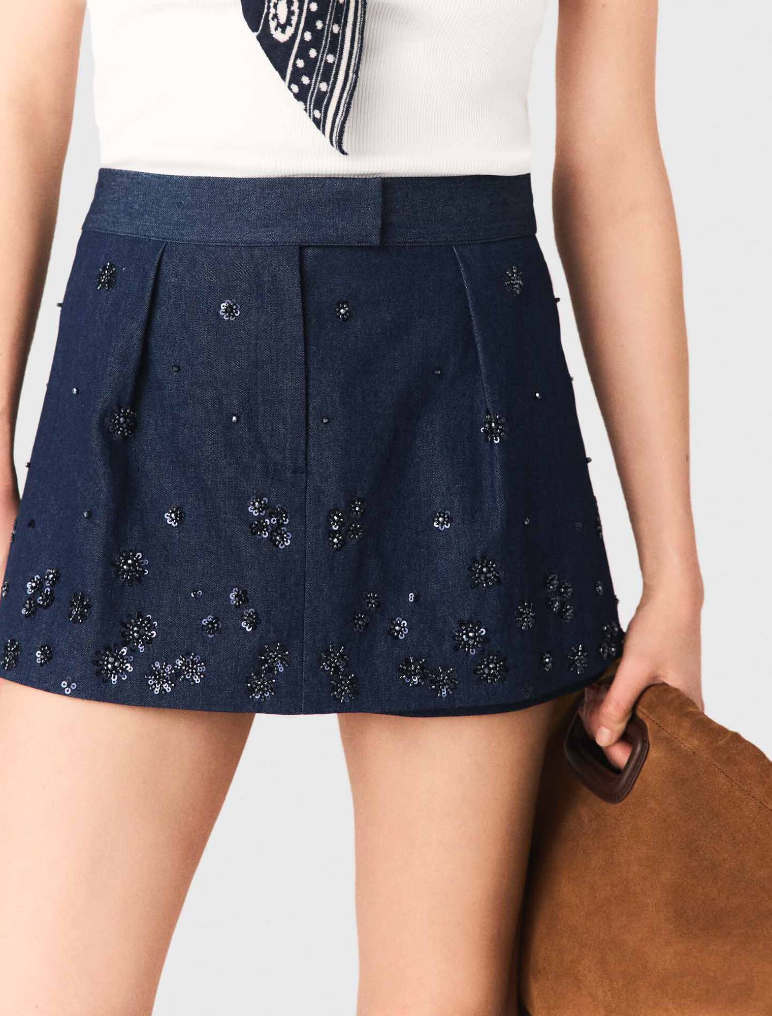 Bestickte Denimshorts Trompe-l'&OElig;il