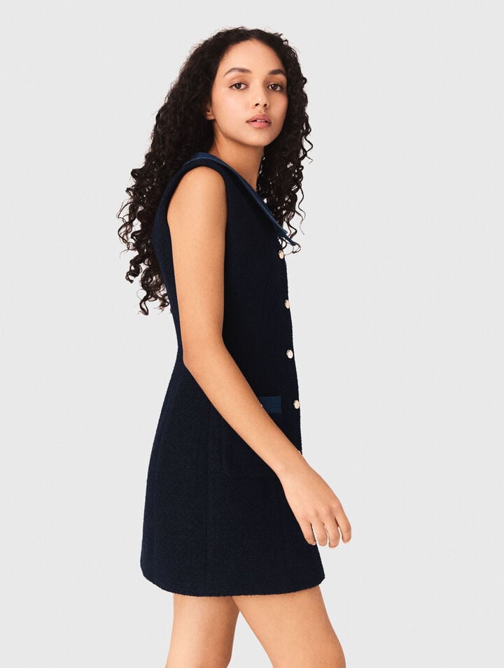 Tweedkleid mit Denim-Details