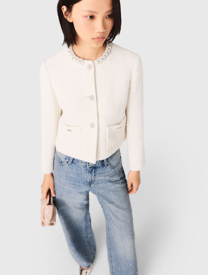 Tweed-Jacke mit Perlenborte