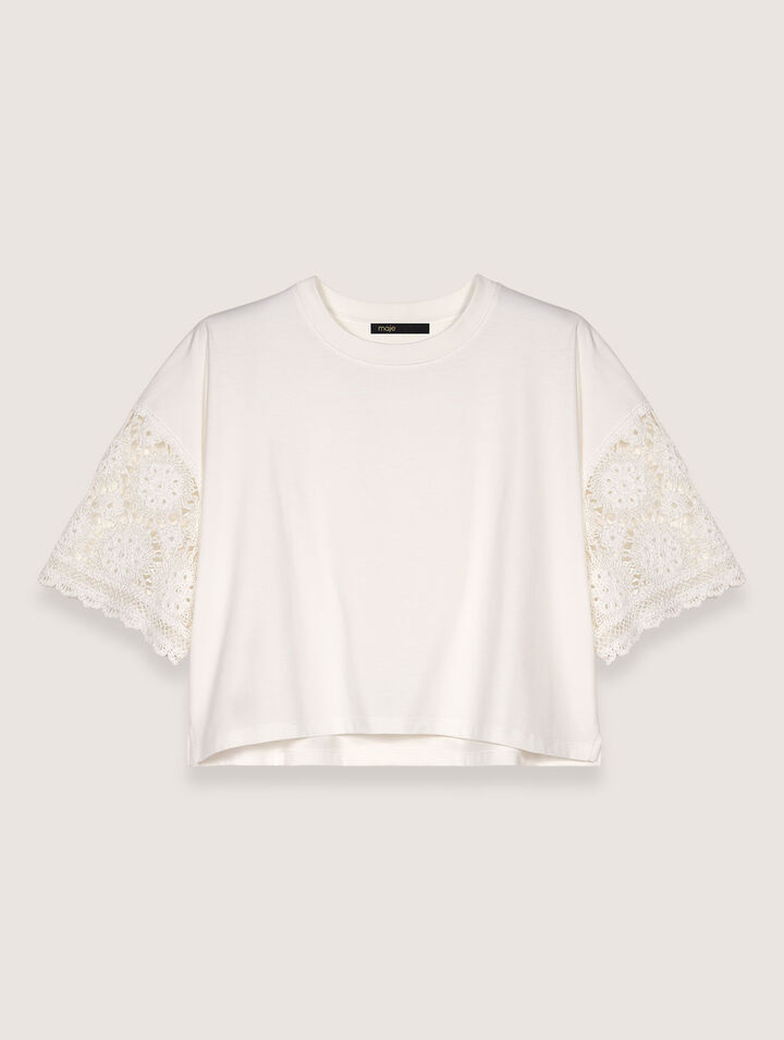 T-Shirt mit Häkelärmeln