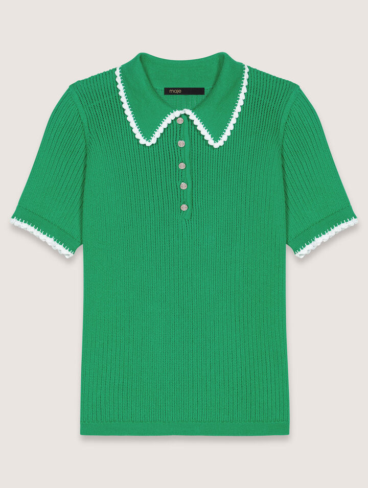 Poloshirt aus Pointelle-Strick