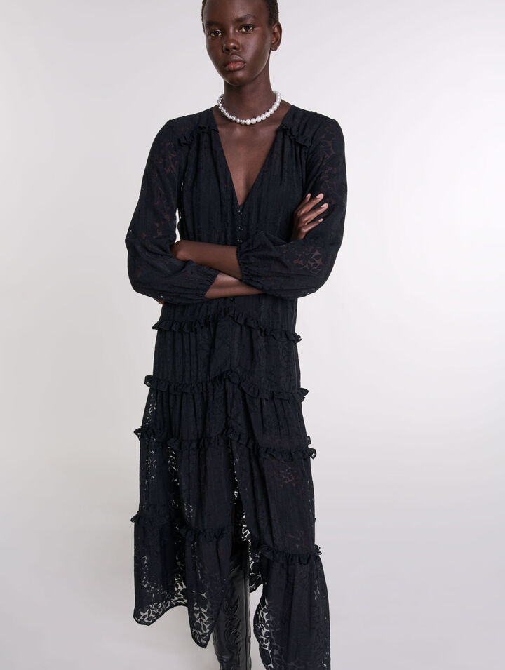 Langes Rüschenkleid mit Muster