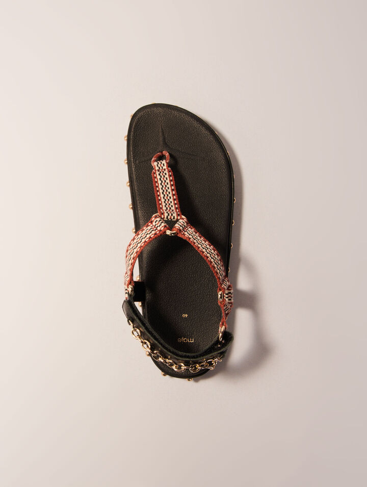 Flache Sandalen aus Kordel und Leder
