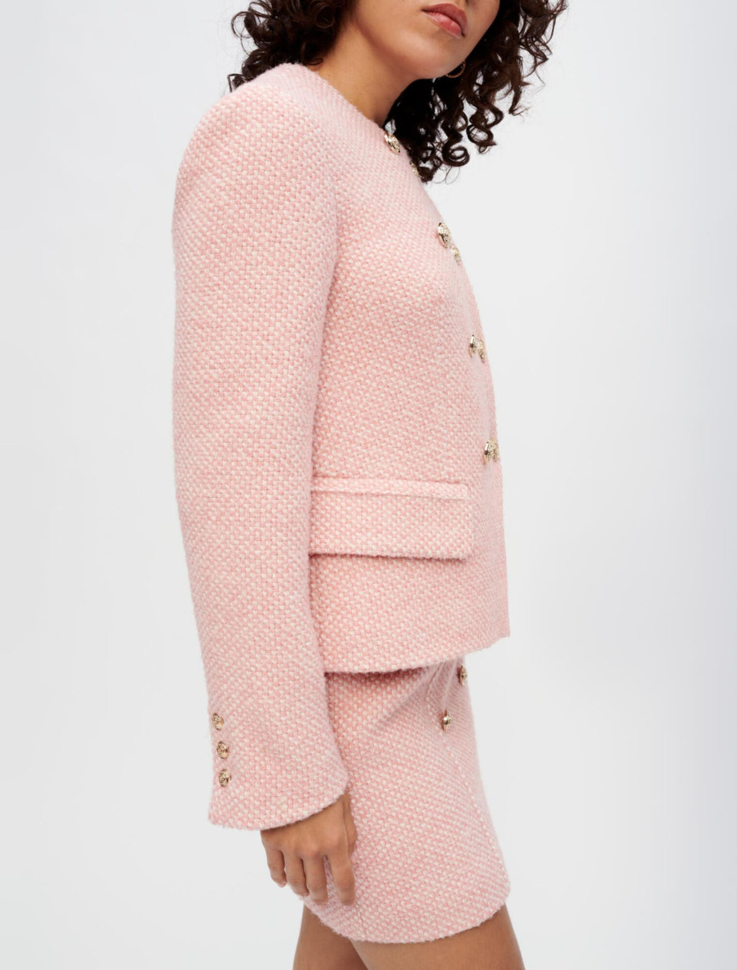 Jacke aus meliertem Tweed, Rosa und Ecru