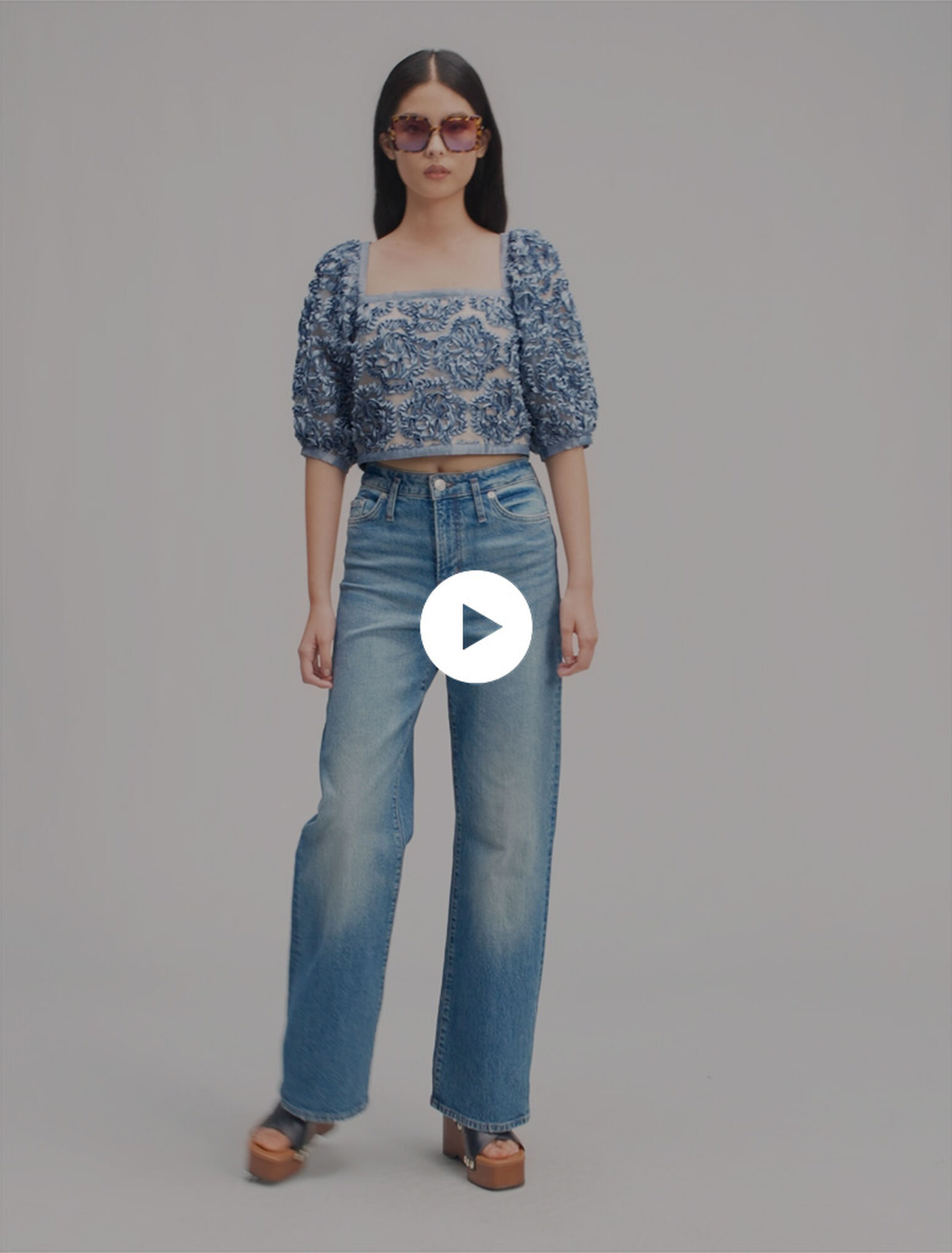 Organza-Top mit floralem Motiv