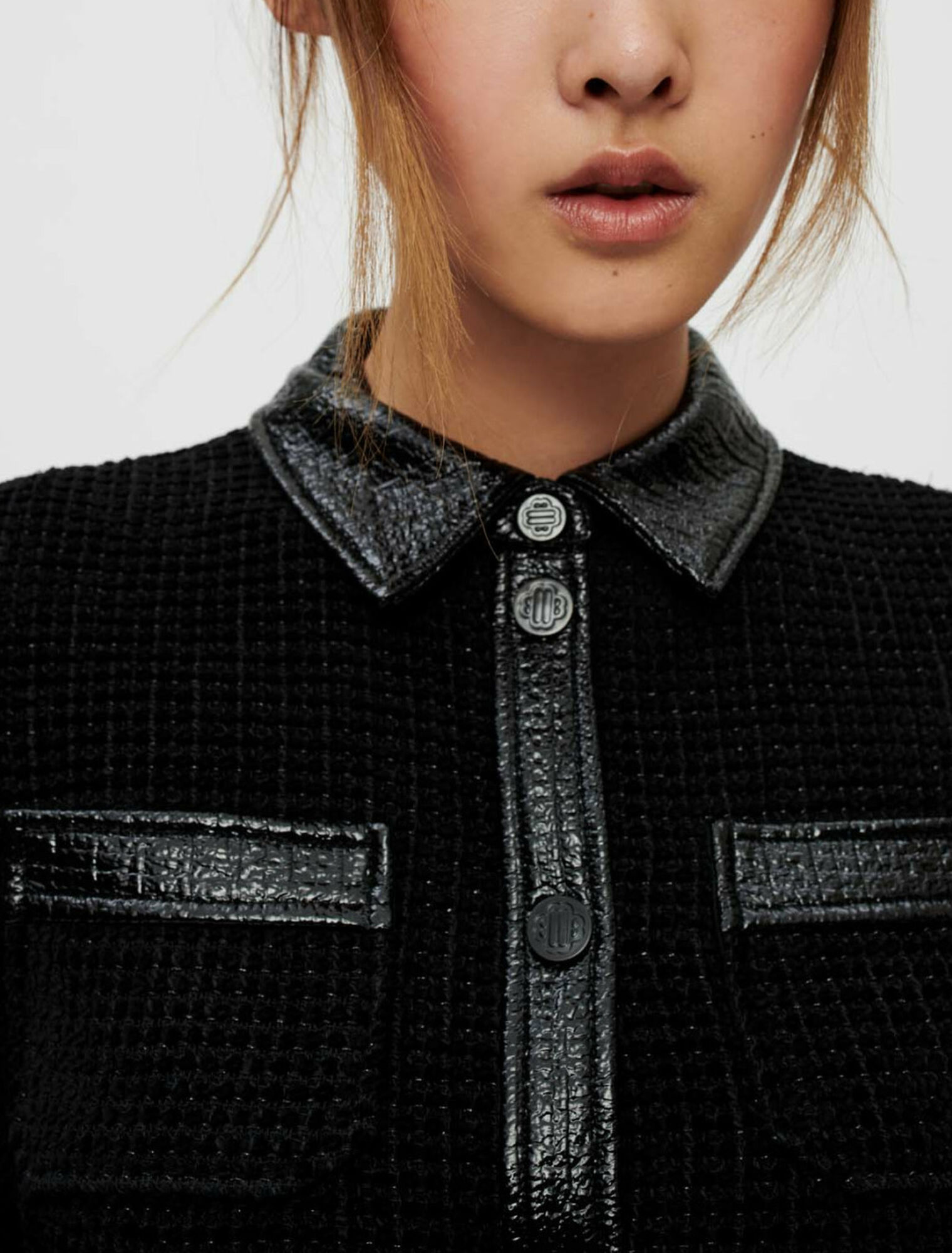 Kleid aus Samt-Tweed und Vinyl