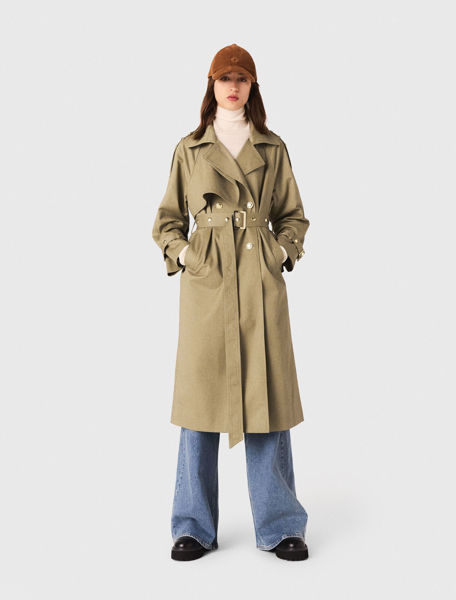 Trenchcoat mit Nieten und Kragen