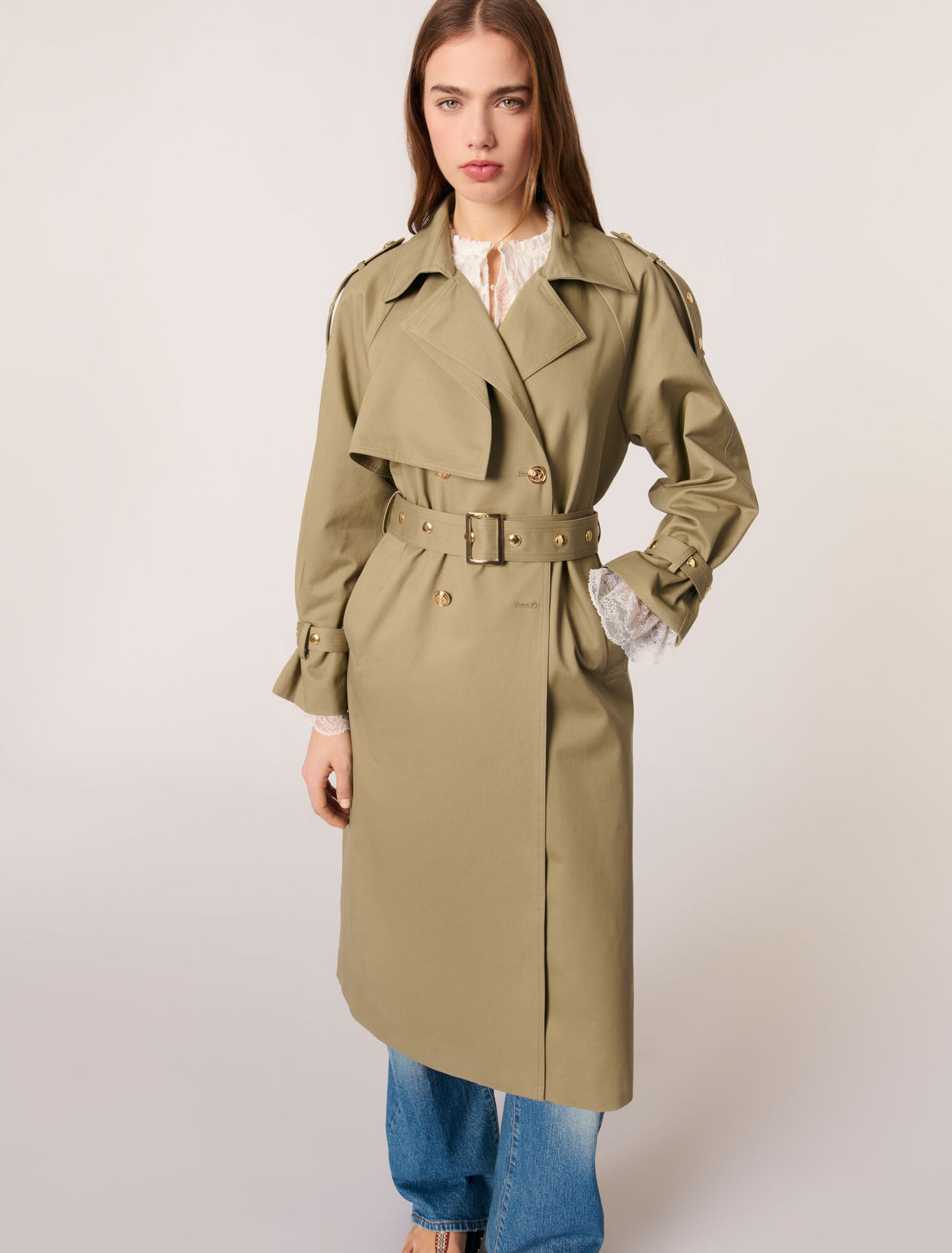 Trenchcoat mit Nieten und Kragen