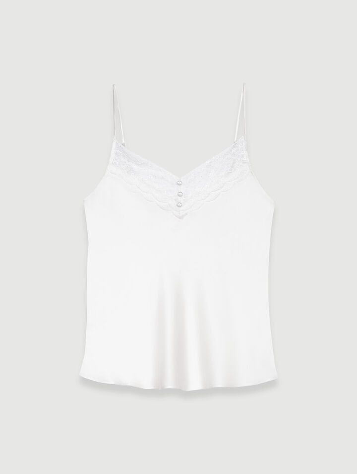 Top aus Seidensatin und Spitze