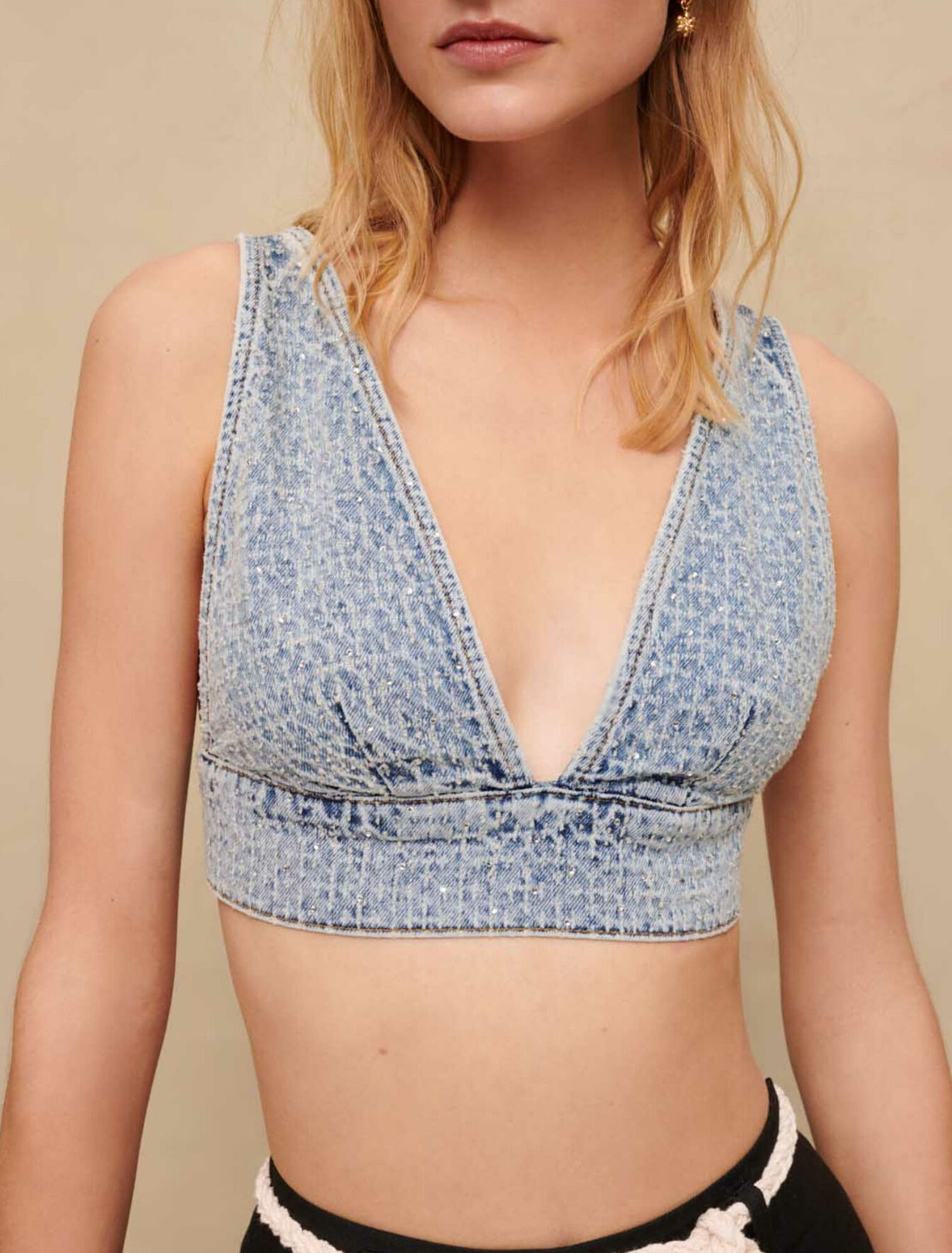 Jeansbandeau mit Strass