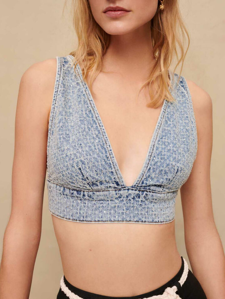 Jeansbandeau mit Strass