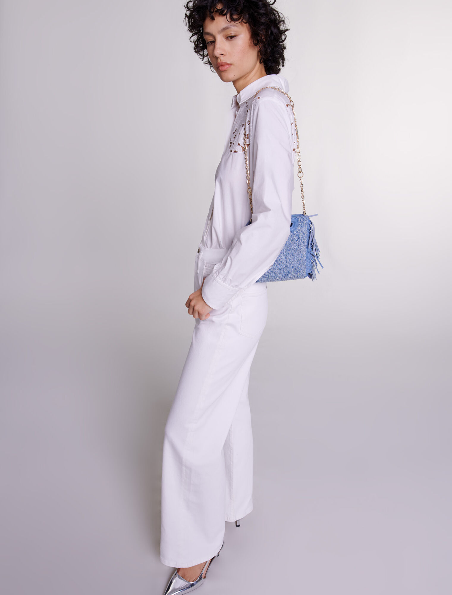 Tasche M mini aus Denim und Strass