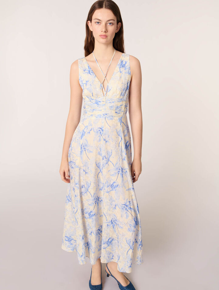 Langes Kleid mit Print und Schnürung