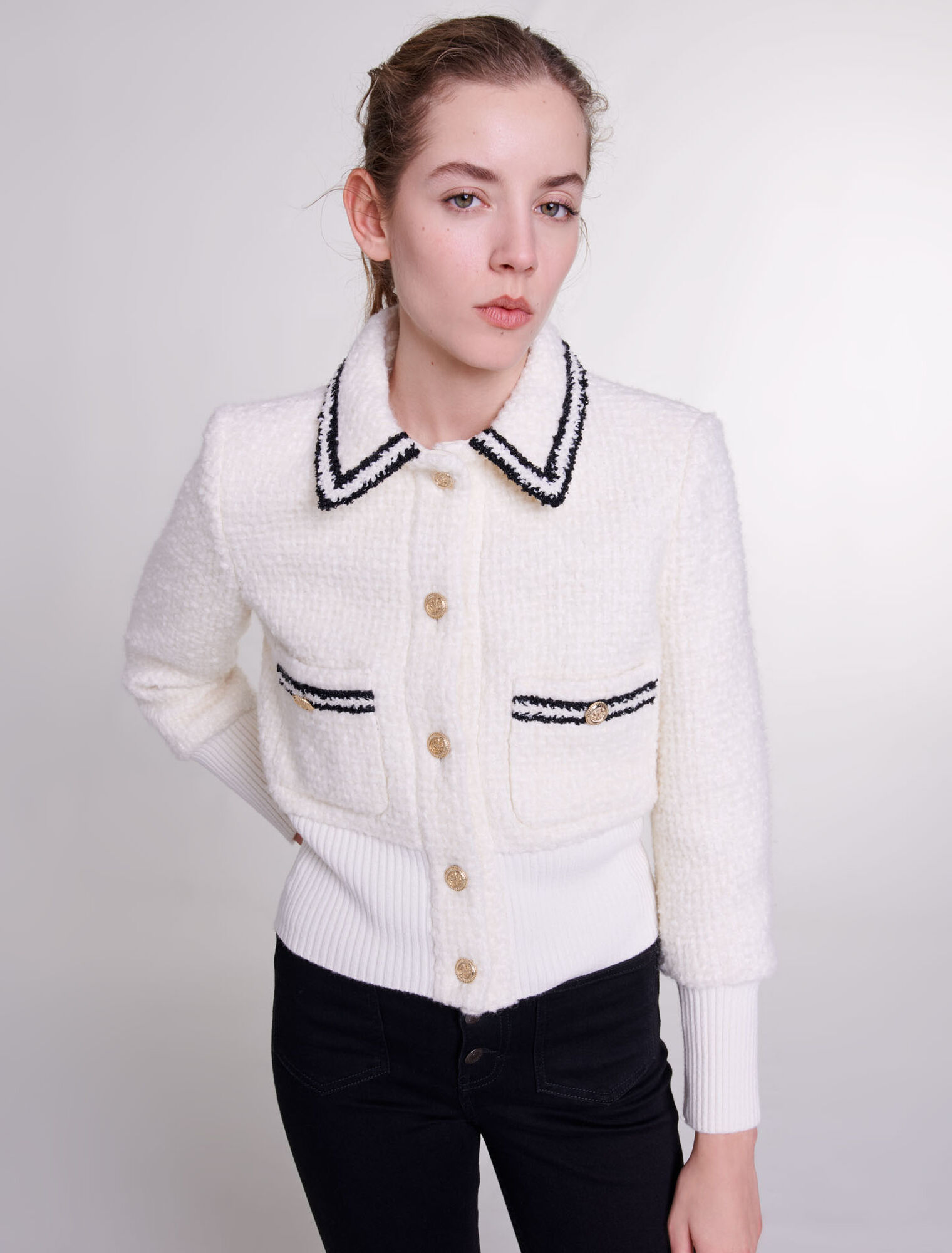 Tweed-Blouson in Kontrastoptik