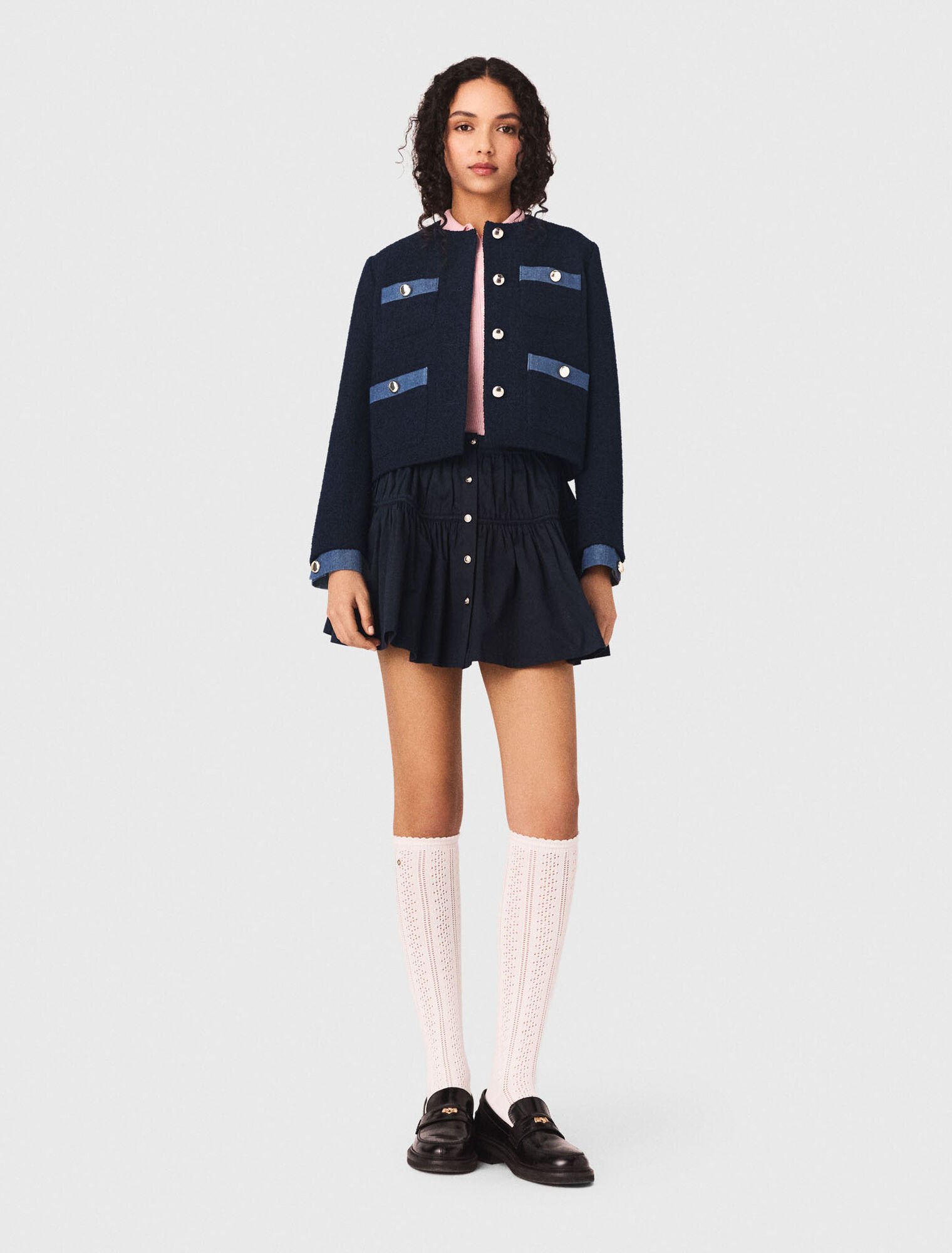 Tweedjacke mit Denim-Borten