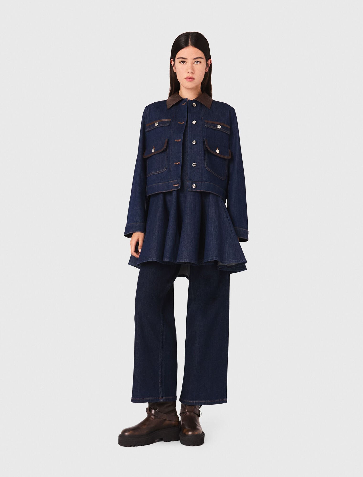 Jeansjacke mit Kunstlederkragen
