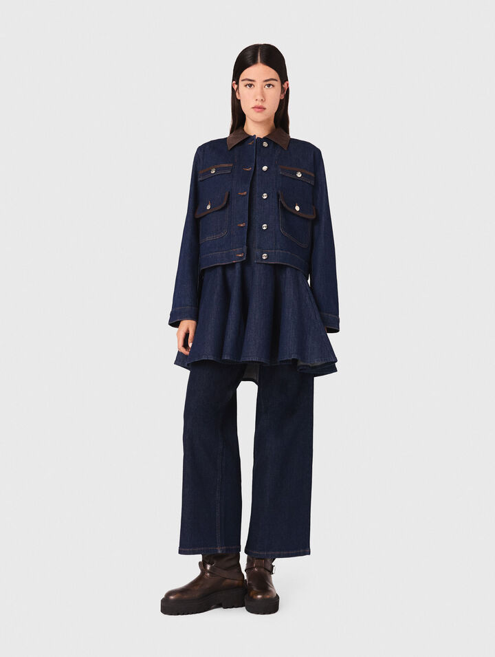 Jeansjacke mit Kunstlederkragen