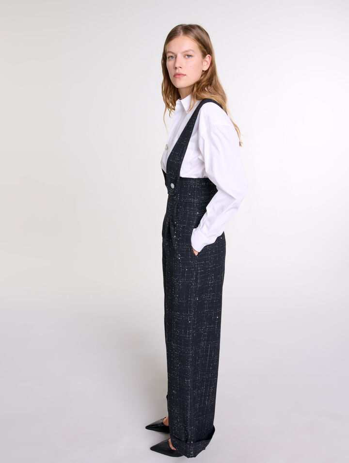 Weite Tweedhose mit Trägern