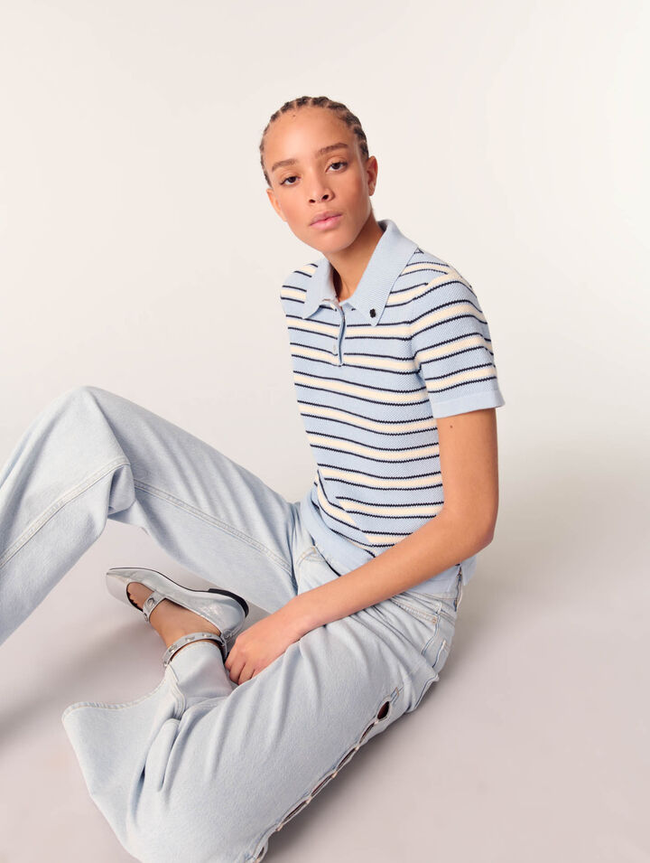 Poloshirt aus Strick mit Streifen