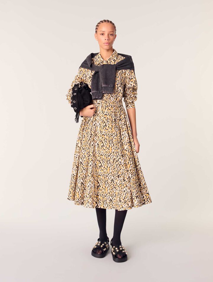 Midi-Kleid mit Leoparden-Print