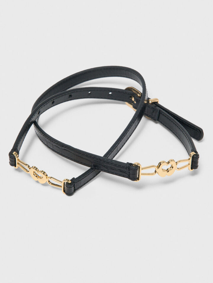 Schmaler Lederg&uuml;rtel, Kroko-Optik