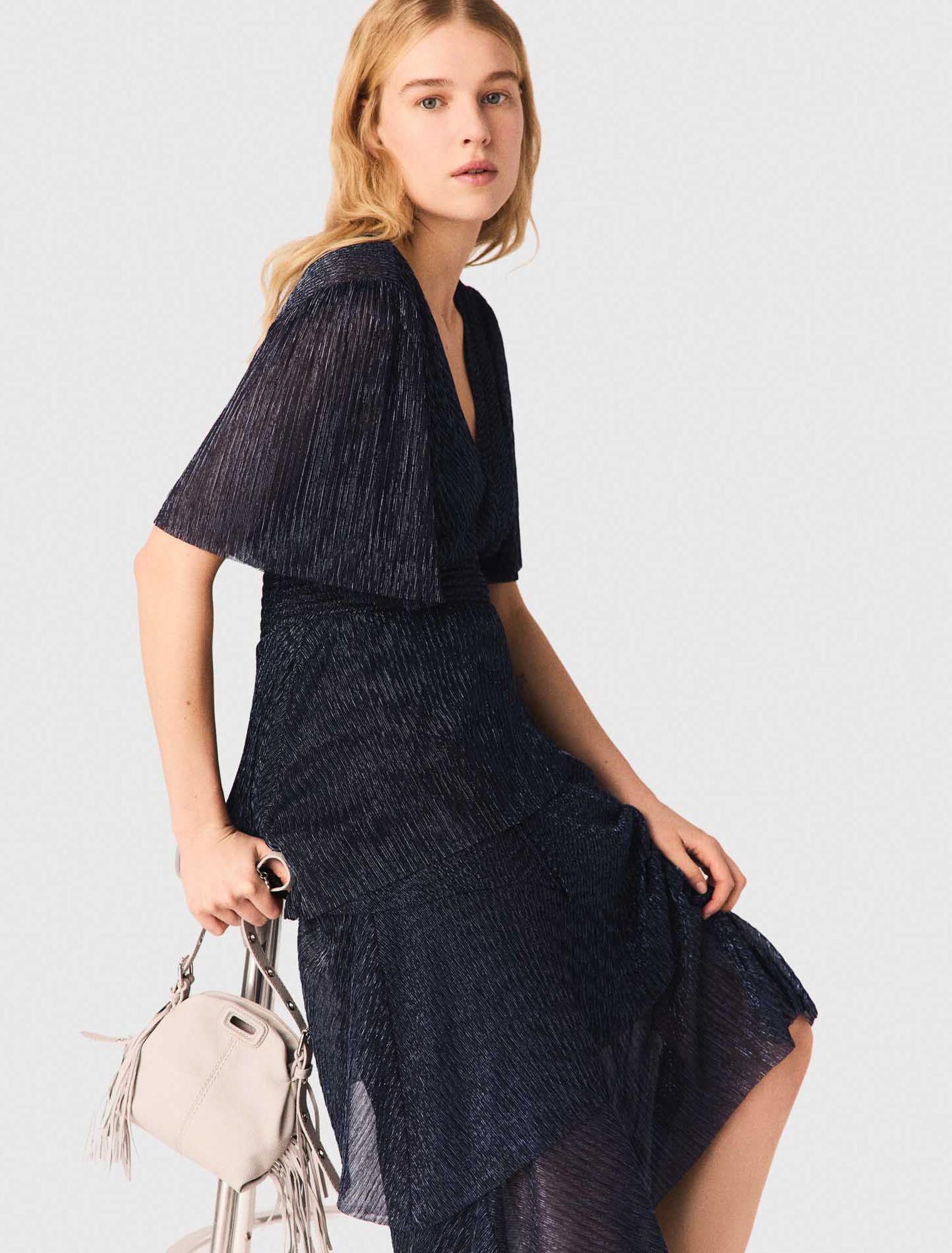 Metallisches Midikleid mit Volants