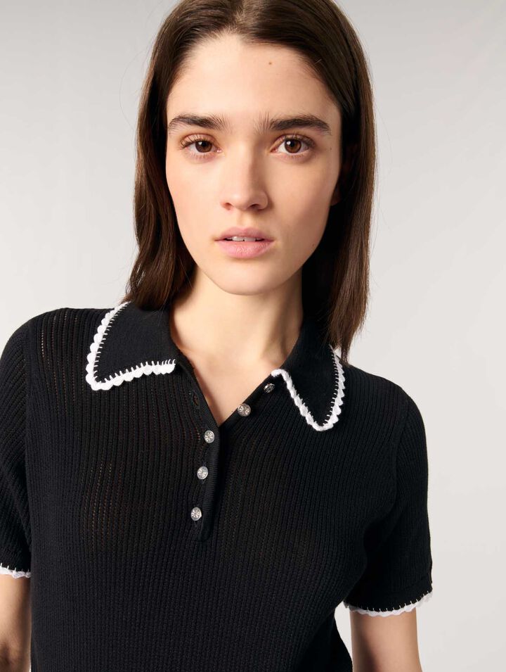 Poloshirt aus Pointelle-Strick
