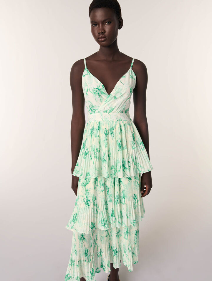 Bedrucktes langes Kleid mit Volants