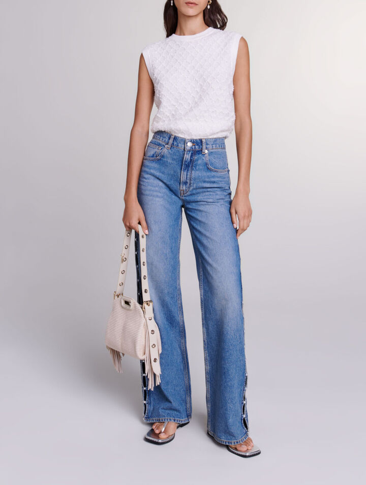 Gerade Jeans Lochmuster und Perlen