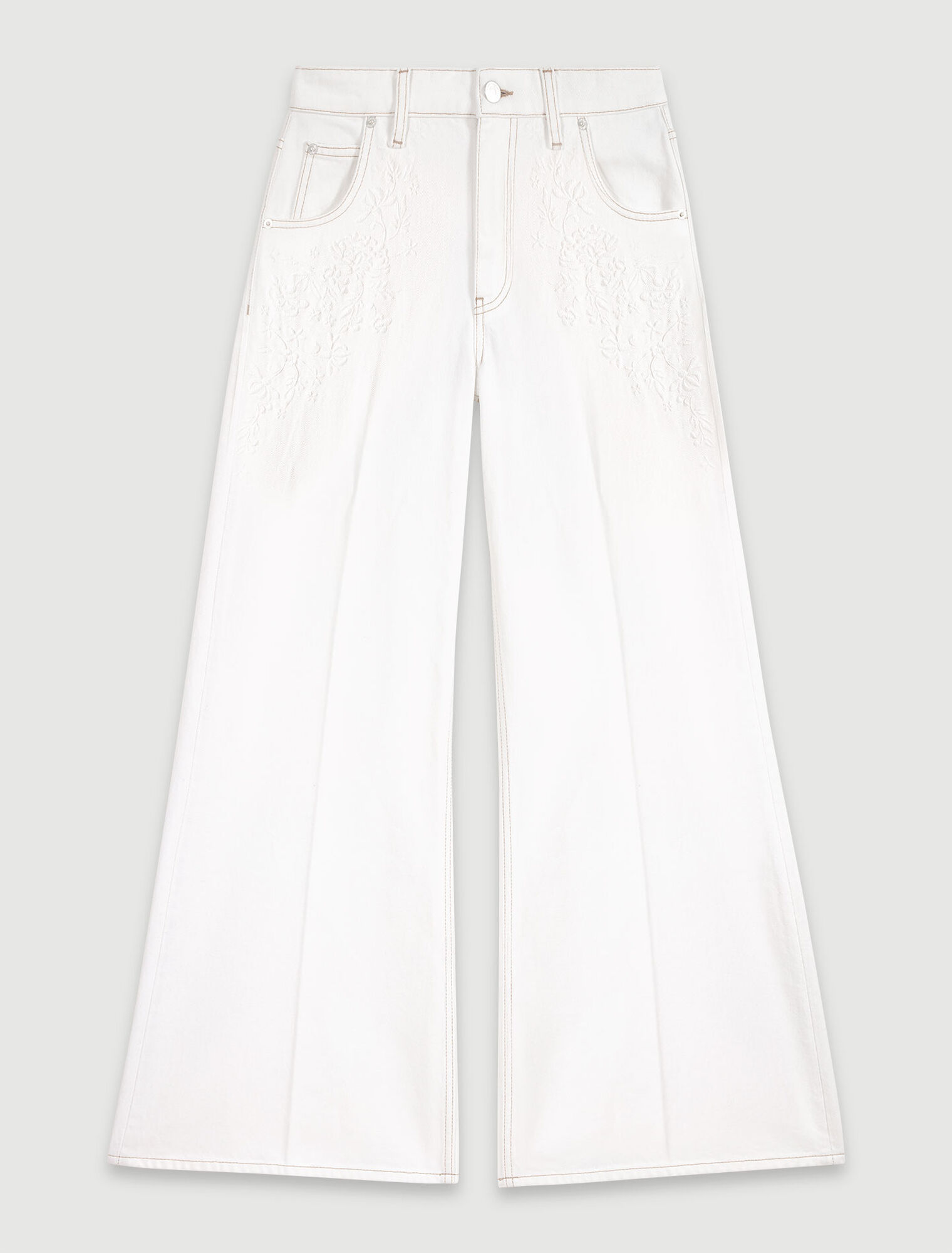 Bestickte weite Jeans, hoher Bund