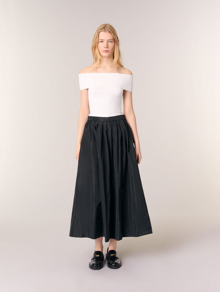 Langer Rock mit Kontrast-Taille