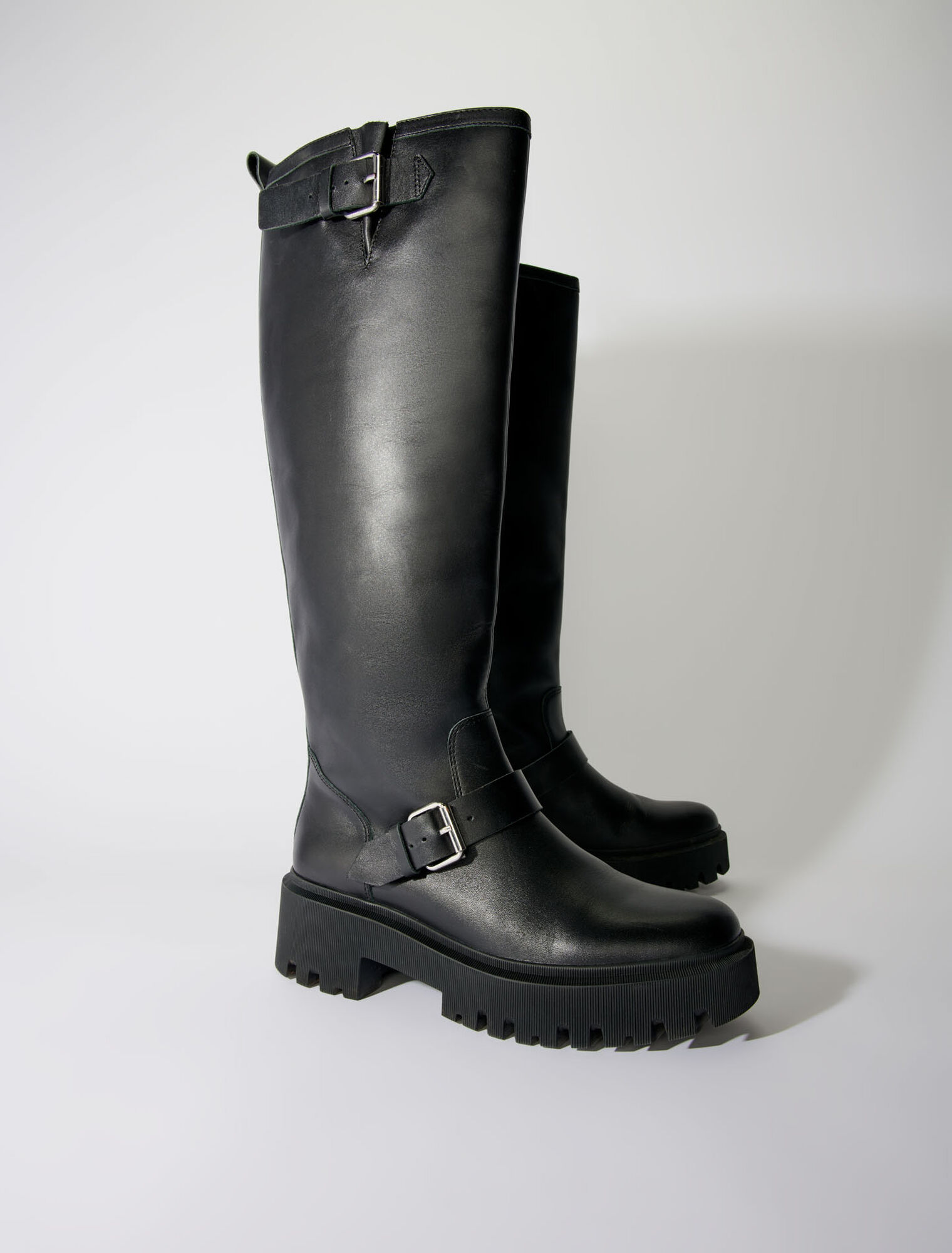 Biker-Stiefel aus Glattleder
