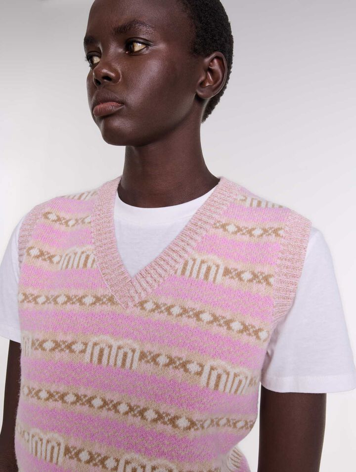 Ärmelloser Jacquard-Pullover