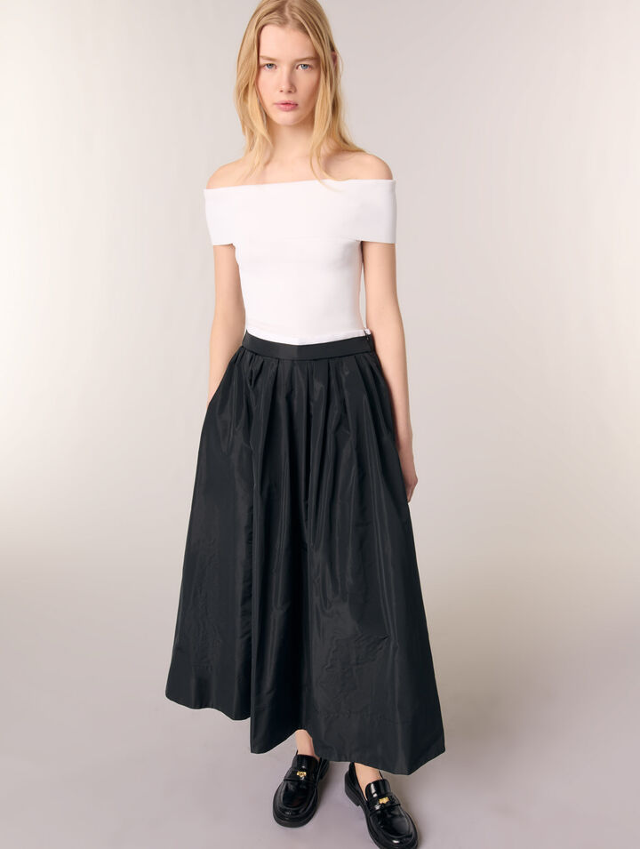 Langer Rock mit Kontrast-Taille