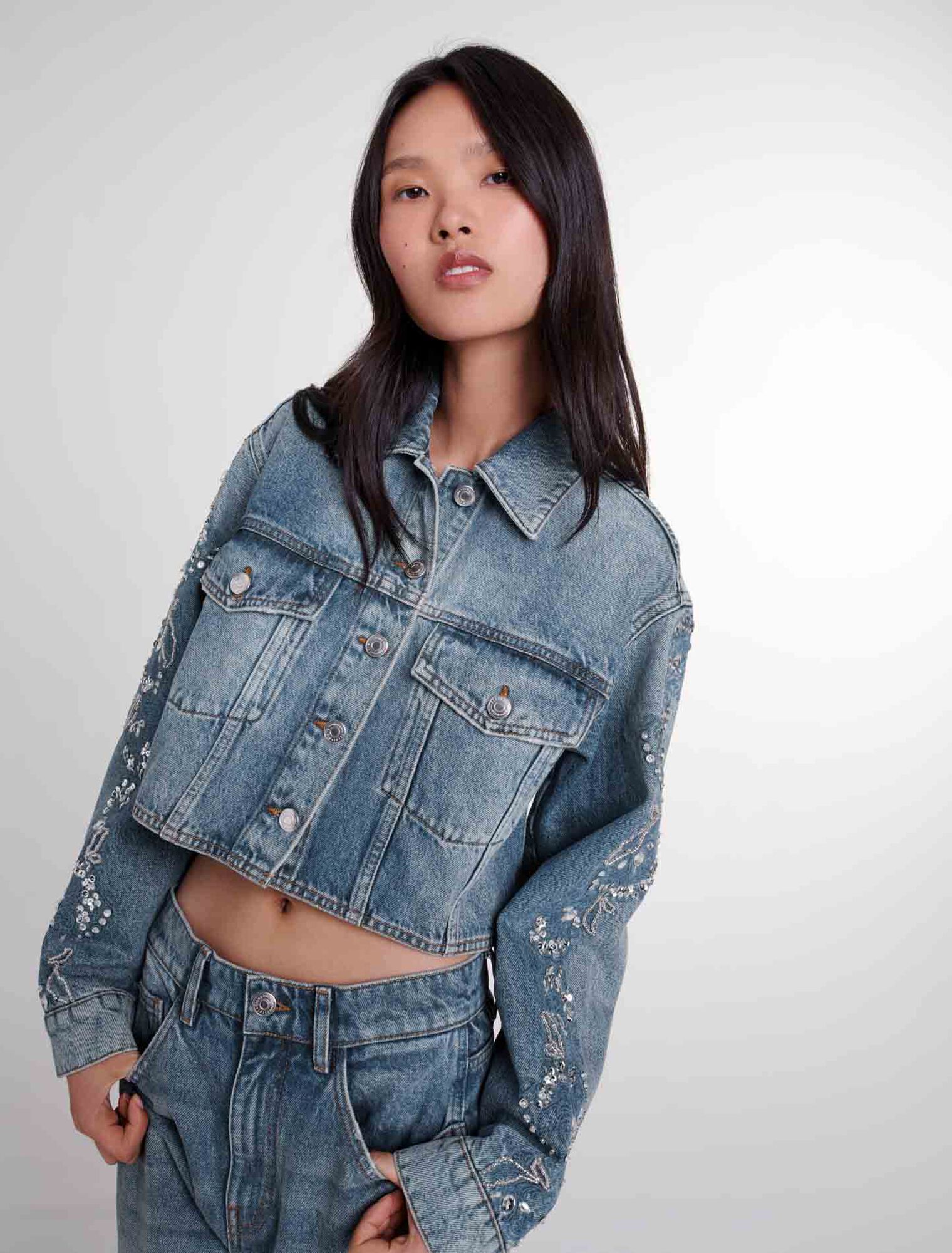 Blouson aus besticktem Denim 