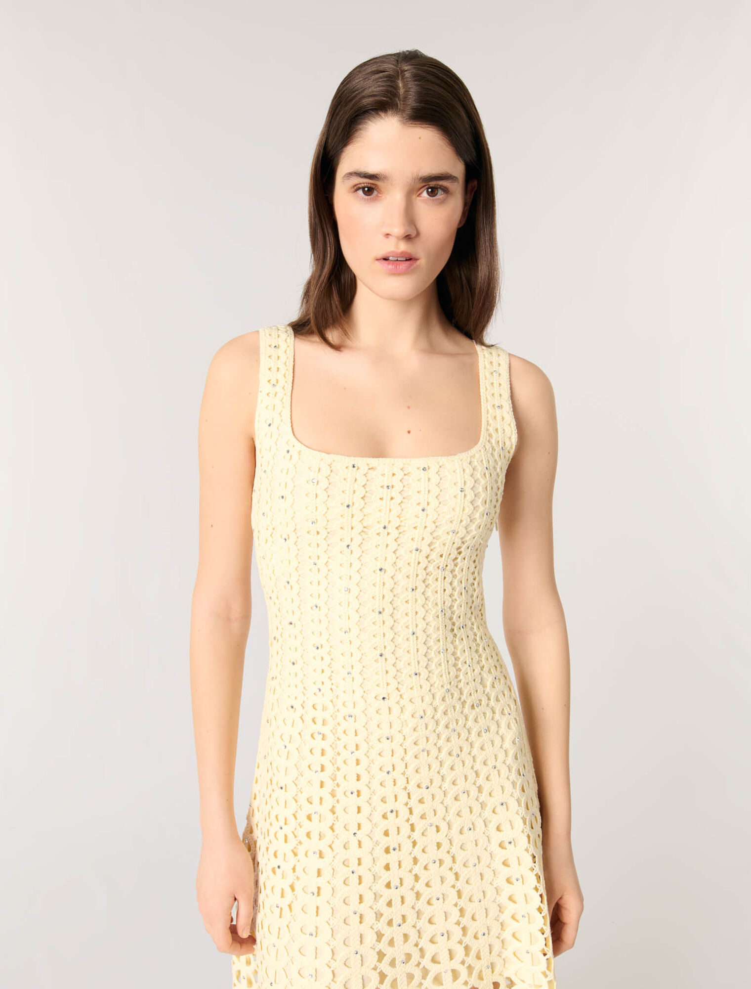 Midi-Häkelkleid mit Strass