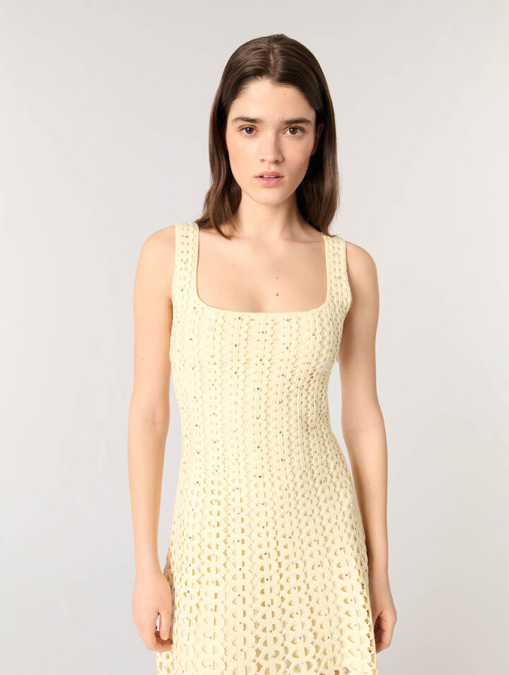 Midi-Häkelkleid mit Strass