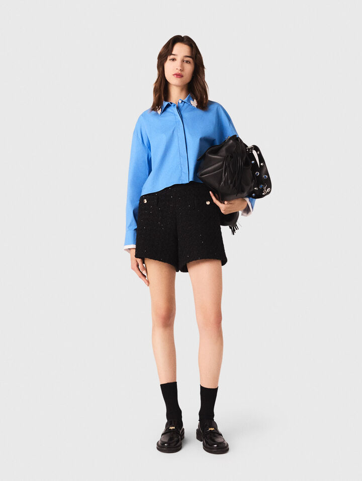 Tweedshorts mit Strass
