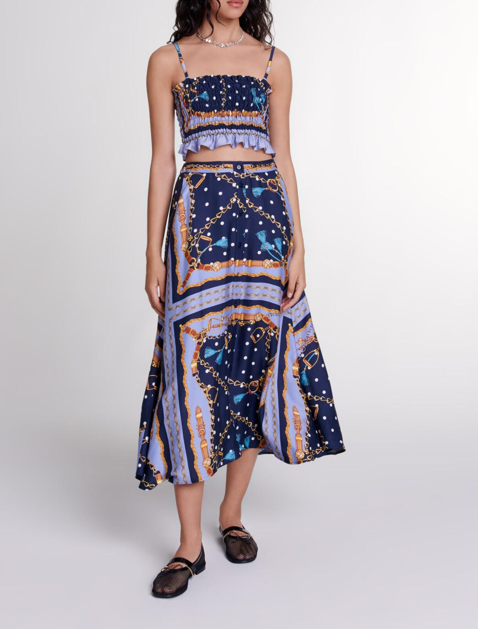 Kurzer bedruckter Satinhosenrock 