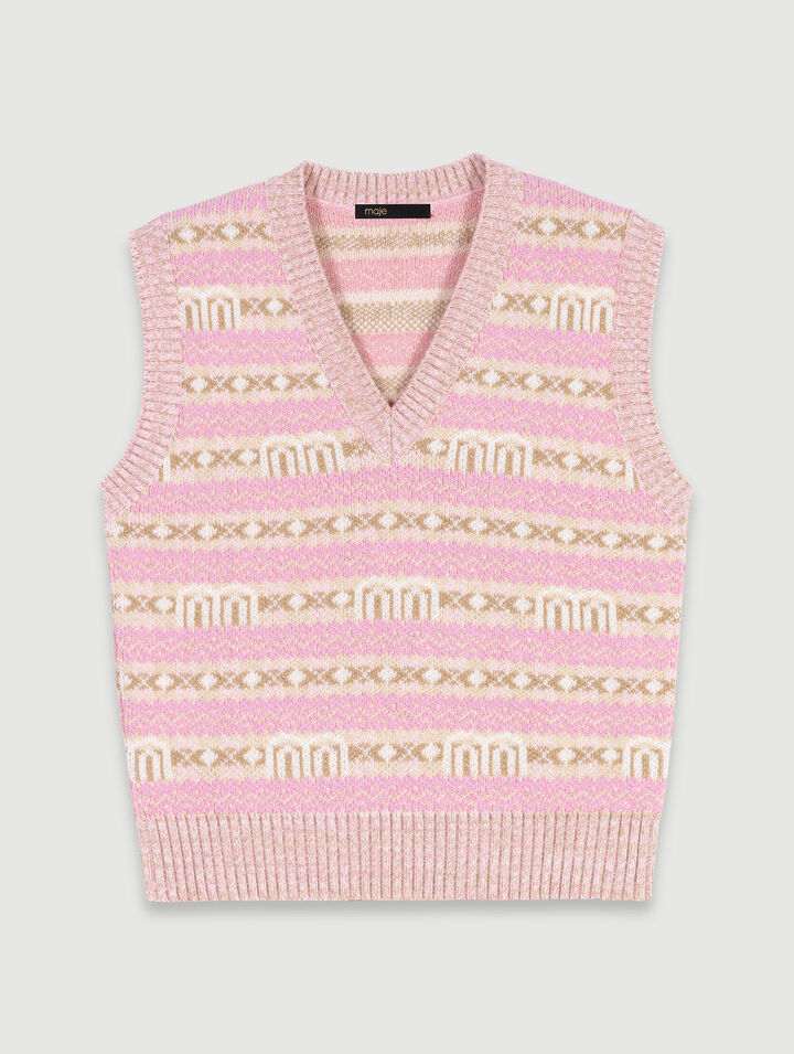 Ärmelloser Jacquard-Pullover