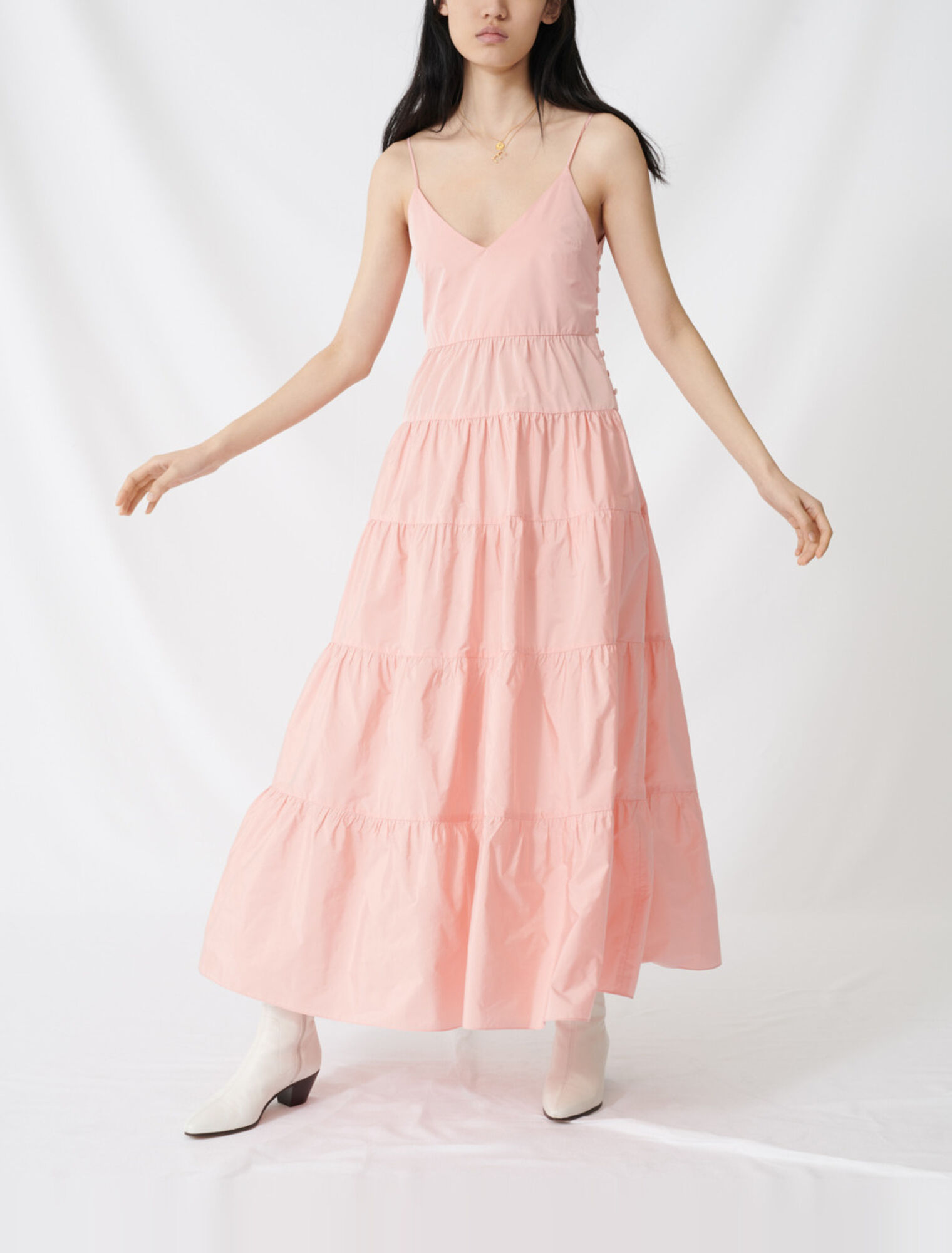 Maxi-Kleid aus Taft mit schmalen Trägern