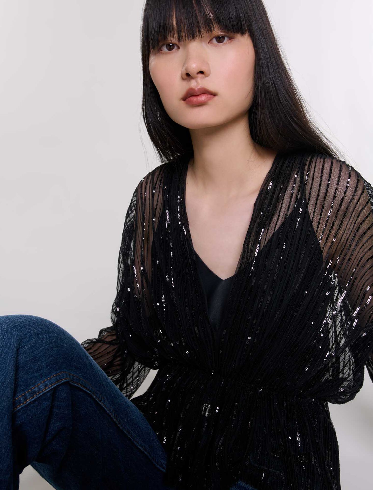 Pailletten-Top mit Gürtel