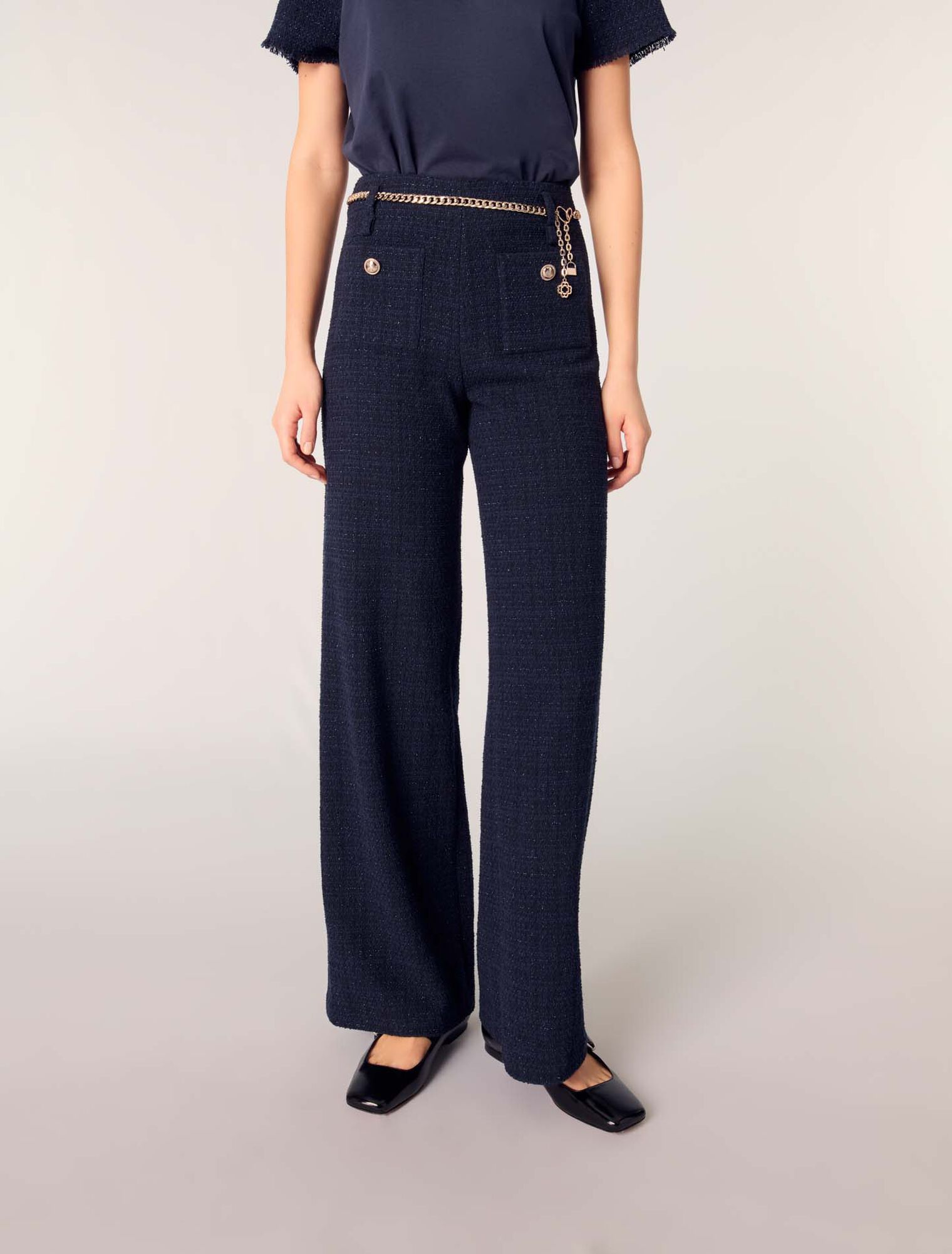 Tweed-Hose mit Kettengürtel