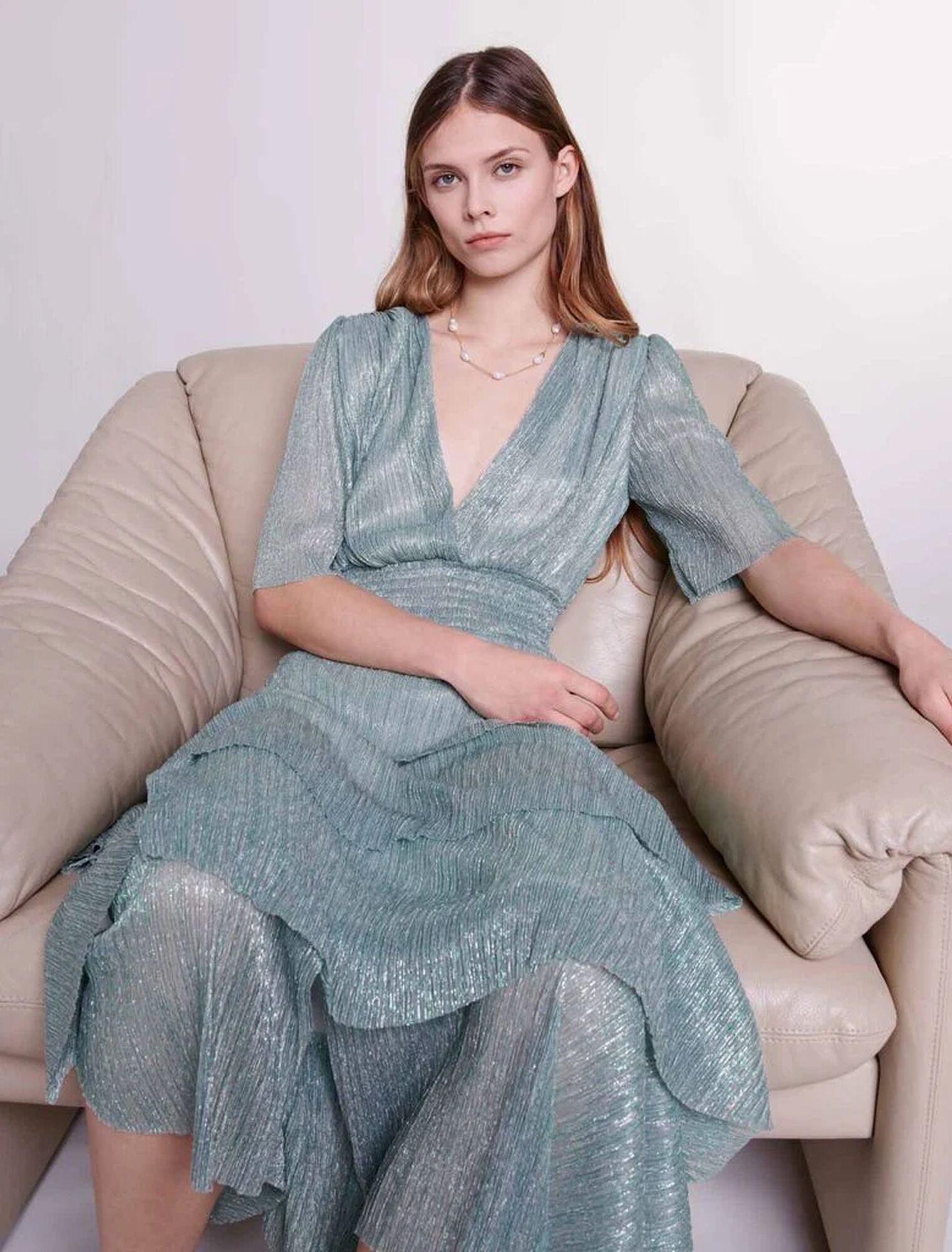 Kleid mit Rüschen aus Lurex-Stretch